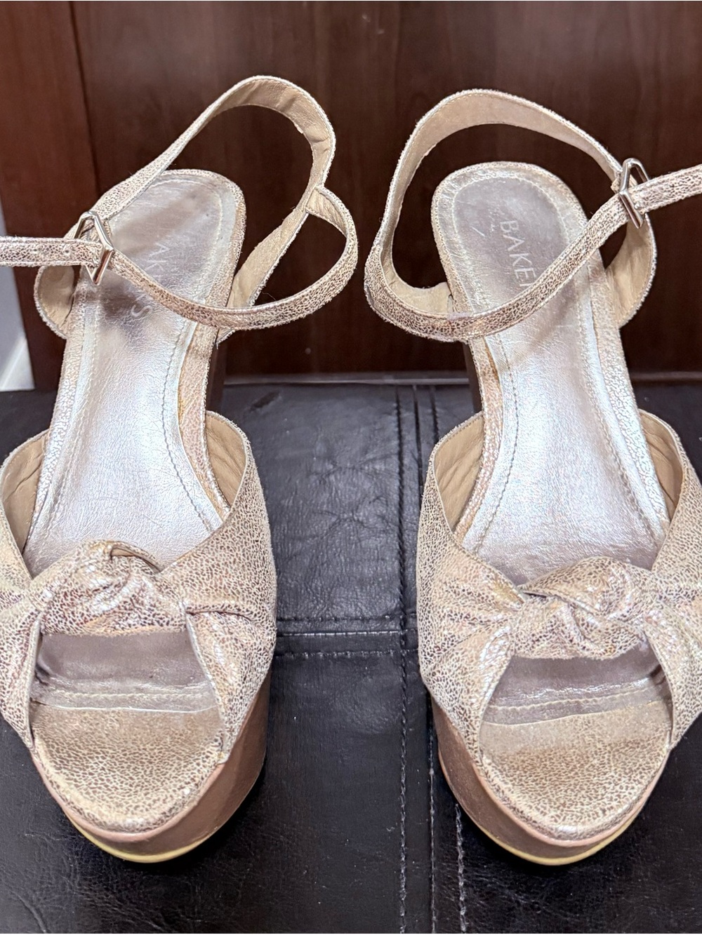 Bakers Metallic Rose Gold Knotted Platform Sandal with Ankle Strap